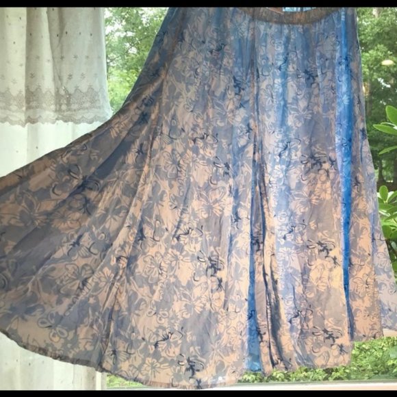 Sky Blue Midi Skirt with Butterfly Print - Picture 1 of 5